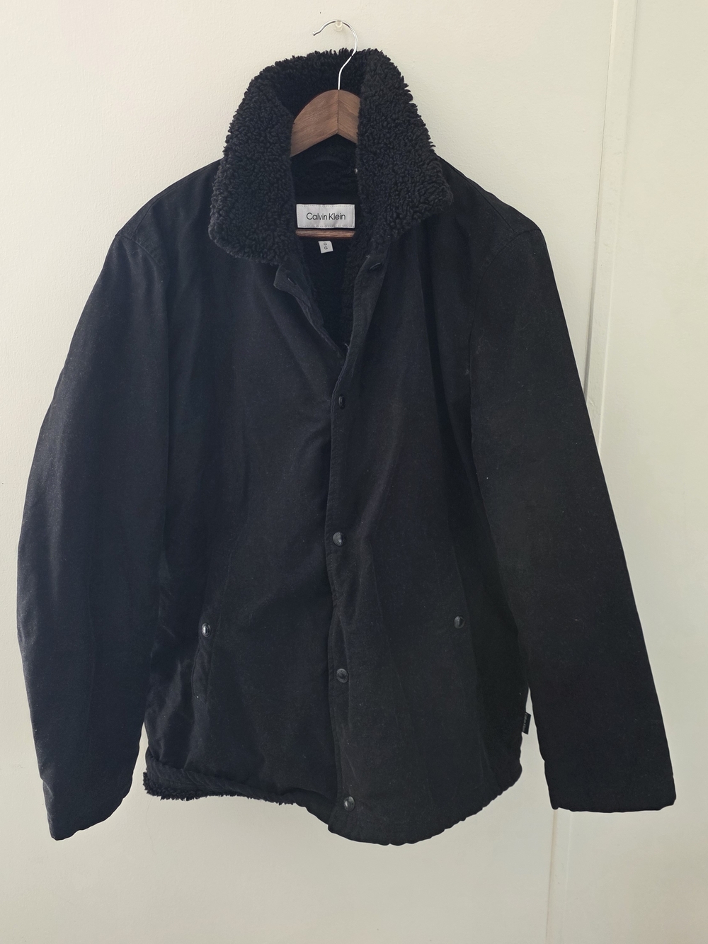 Calvin Klein Black Sherpa Collar Military-Style Field Jacket
